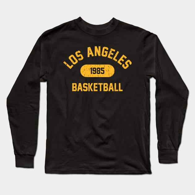 Retro 1985 Los Angeles Basketball Distressed Varsity Logo (Gold) Long Sleeve T-Shirt by Double-Double Designs
